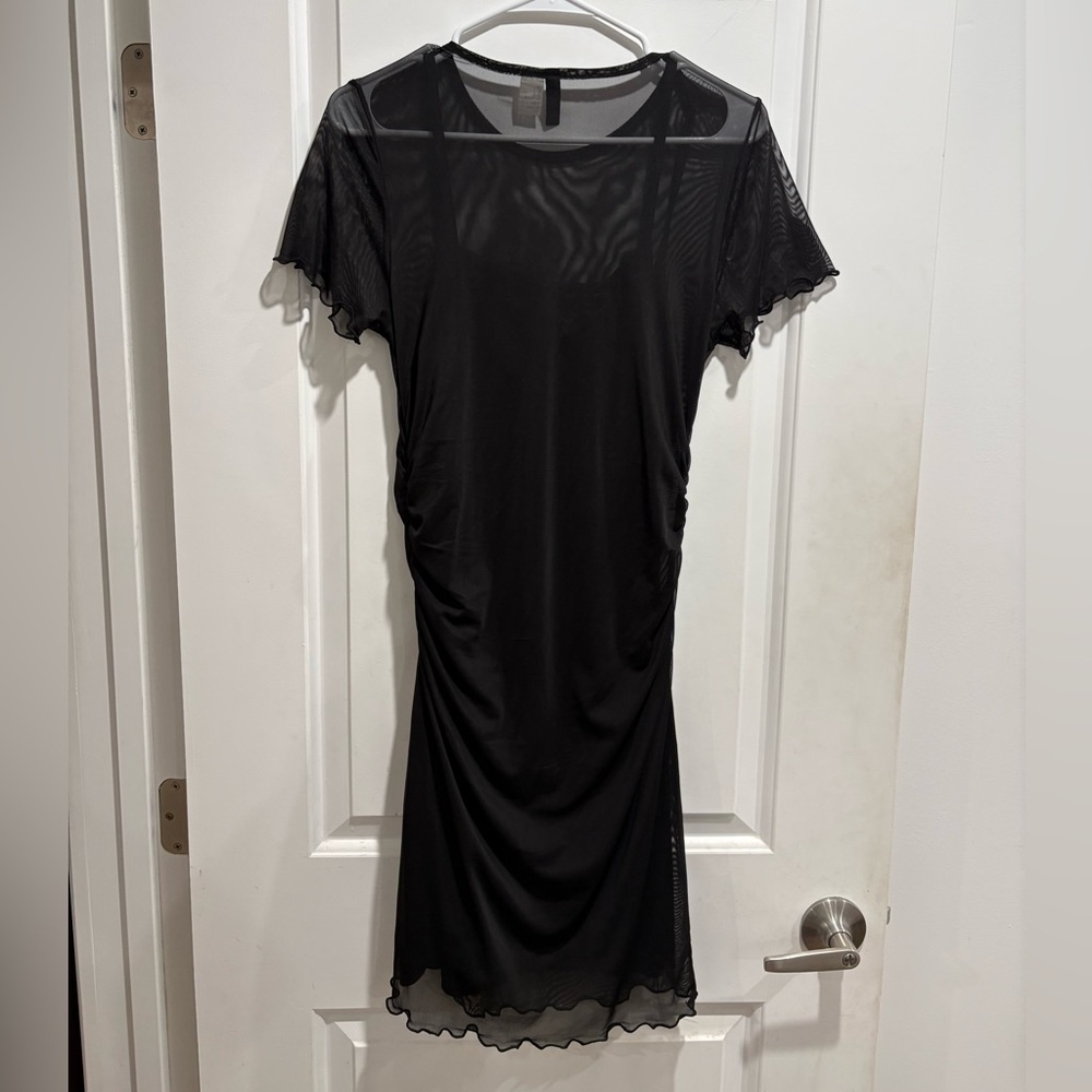 Mesh black mini dress